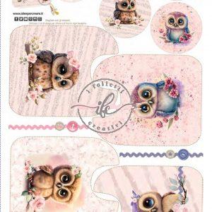 P M014 - Pannello Bavaglini Gufi Rosa