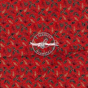 Tessuto Natalizio - Agrifoglio Fondo Rosso