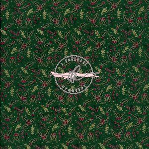 Tessuto Natalizio - Agrifoglio Fondo Verde
